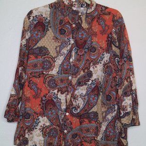 Alia Paisley Full Button Down Cotton Blouse Medium